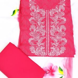 jcfs0054 Elegant Pink Cotton Embroidered Unstitched Salwar Suit with Dupatta