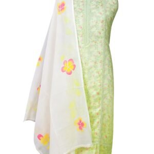 jcfs0060 Light Green Floral Printed Suit Set with Lace Detailing and Dupatta