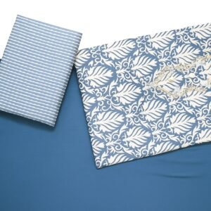 jcfs0059 Blue & White Block Print Suit Set with Embroidered Neckline and Dupatta