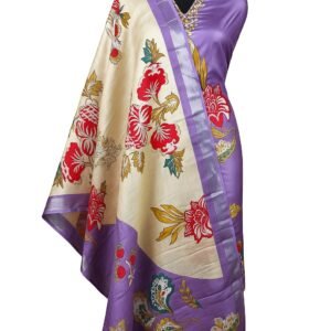 jcfs0058 Lavender & Cream Silk Suit Set with Embroidered Neckline and Printed Dupatta