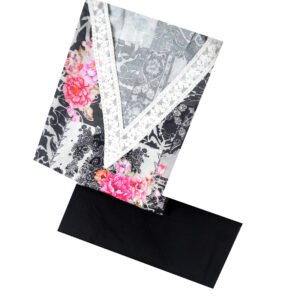 jcfs0063 Elegant Grey & Black Floral Printed Suit Set with Lace Detailing and Dupatta