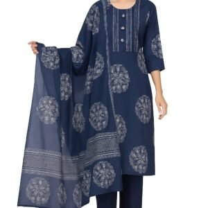 jcfs0067 Elegant Navy Blue Embroidered Unstitched Suit Set with Dupatta & Bottom